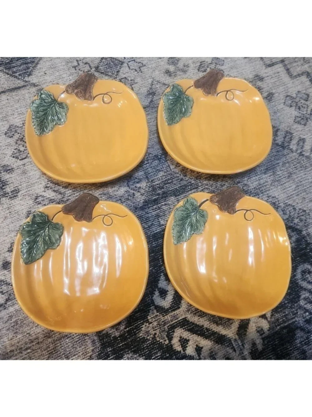 Williams Sonoma 4 Orange Appetizer/Dessert Pumpkin Plates